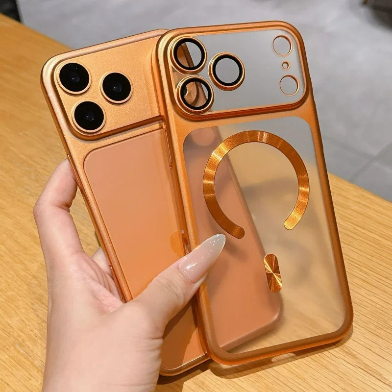 Stylish Wireless Charging Support Phone Case for Iphone 17 16 15 Pro Max With Built in Magnetic Ring Camera Lens Protector