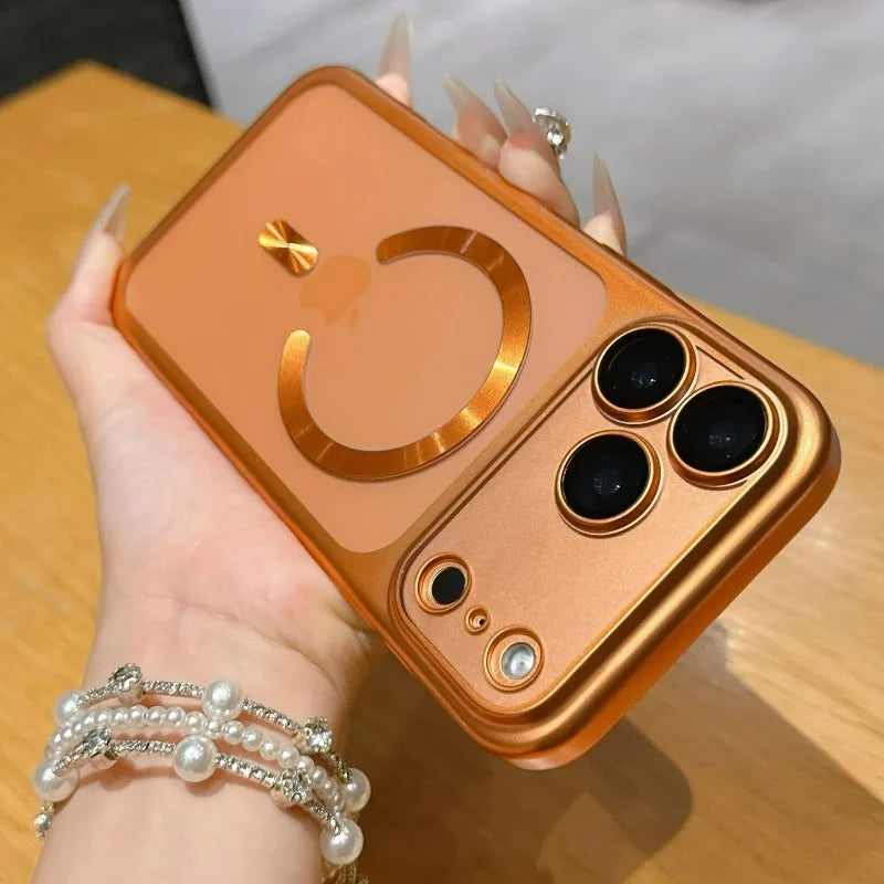 Stylish Wireless Charging Support Phone Case for Iphone 17 16 15 Pro Max With Built in Magnetic Ring Camera Lens Protector