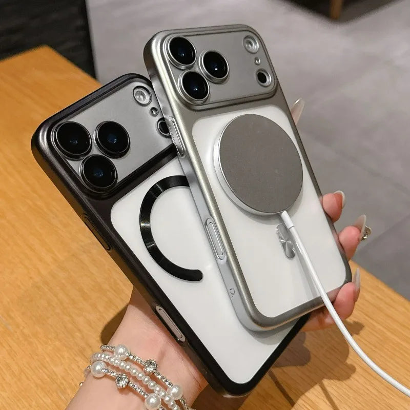 Stylish Wireless Charging Support Phone Case for Iphone 17 16 15 Pro Max With Built in Magnetic Ring Camera Lens Protector