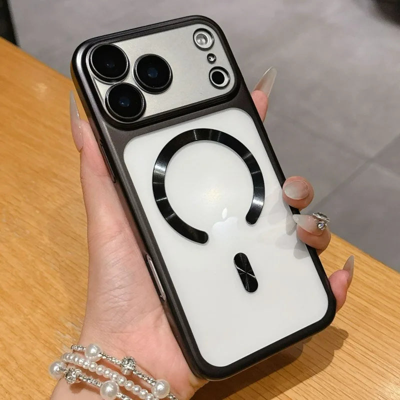 Stylish Wireless Charging Support Phone Case for Iphone 17 16 15 Pro Max With Built in Magnetic Ring Camera Lens Protector