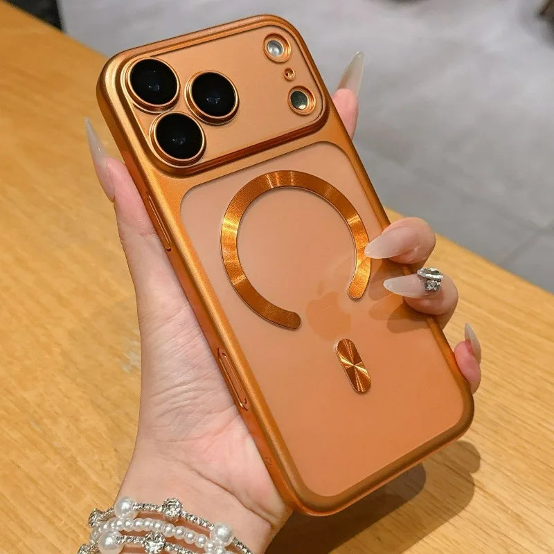 Stylish Wireless Charging Support Phone Case for Iphone 17 16 15 Pro Max With Built in Magnetic Ring Camera Lens Protector