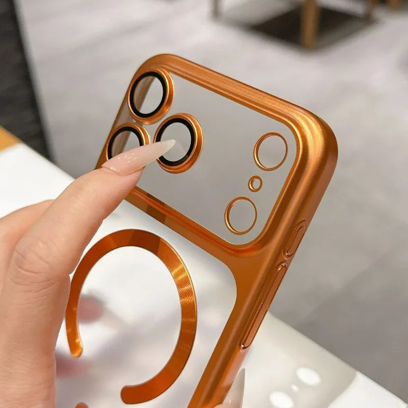 Stylish Wireless Charging Support Phone Case for Iphone 17 16 15 Pro Max With Built in Magnetic Ring Camera Lens Protector