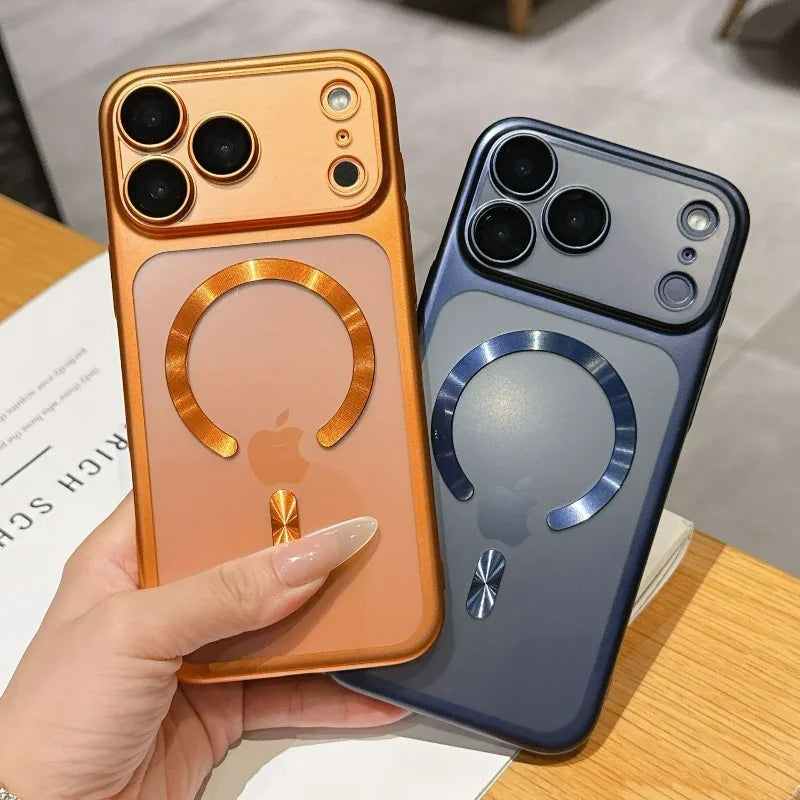 Stylish Wireless Charging Support Phone Case for Iphone 17 16 15 Pro Max With Built in Magnetic Ring Camera Lens Protector