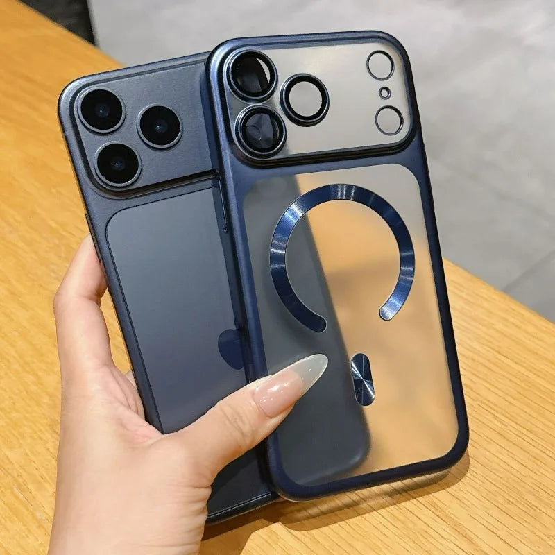 Stylish Wireless Charging Support Phone Case for Iphone 17 16 15 Pro Max With Built in Magnetic Ring Camera Lens Protector