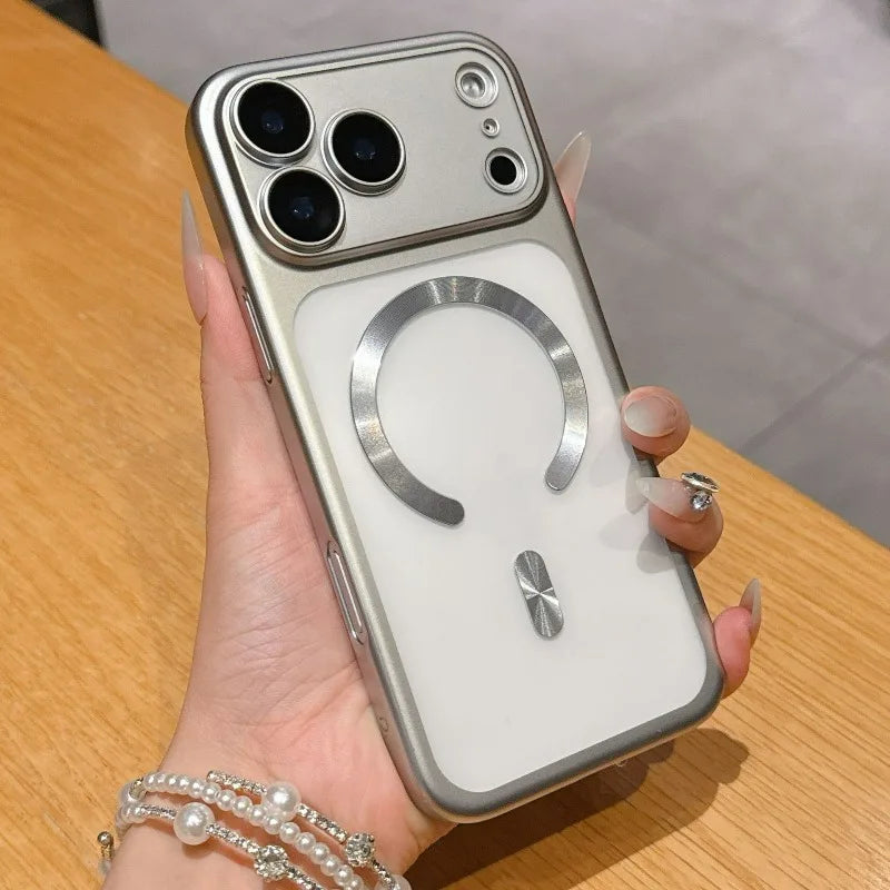 Stylish Wireless Charging Support Phone Case for Iphone 17 16 15 Pro Max With Built in Magnetic Ring Camera Lens Protector